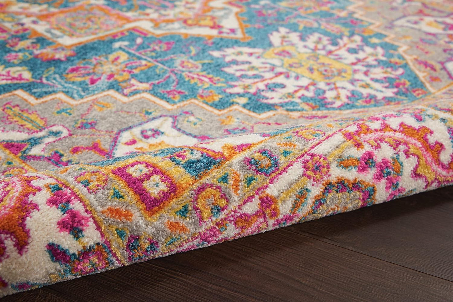 Nourison Home Passion Teal Multicolor 9' x 12' Area Rug - Easy Clean, Non Shedding, Bed Room, Living Room, Dining Room, Kitchen (9' x 12')