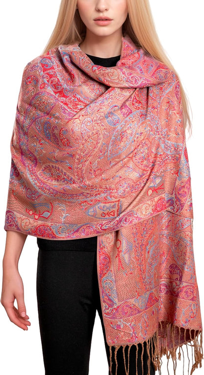 Achillea Reversible Paisley Pashmina Rave Scarf – Exotic Indian Shawls and Wraps for Evening Dresses, Festivals, All Seasons - Colors B