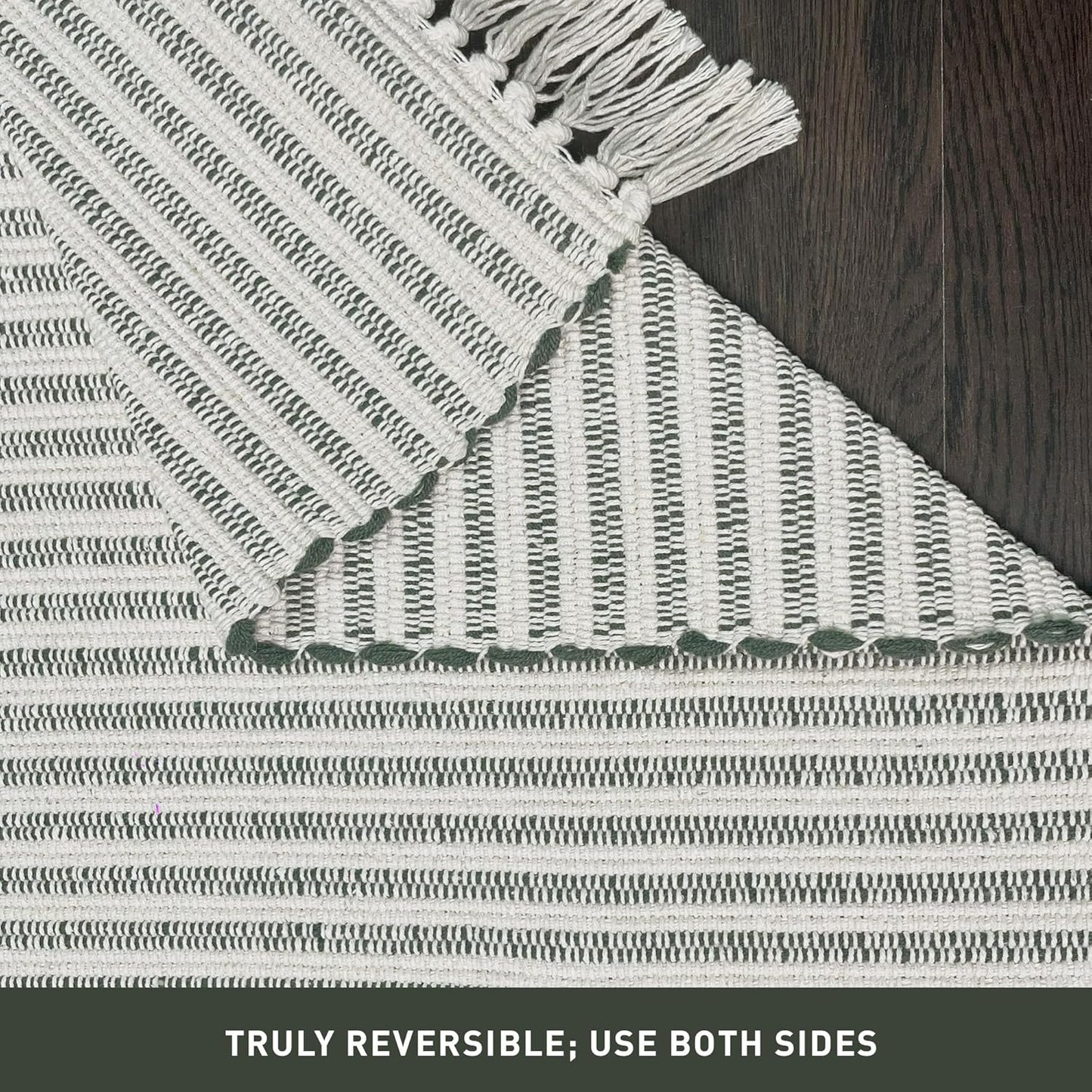 Chardin home Beige & Ivory Providence Runner 2.5x8 feet |Hand Woven Farmhouse Rug with Hand Knotted Fringes|Great in Kitchens entryways Hallways Bathrooms Meditation Yoga Mat|Reversible Cotton Rug