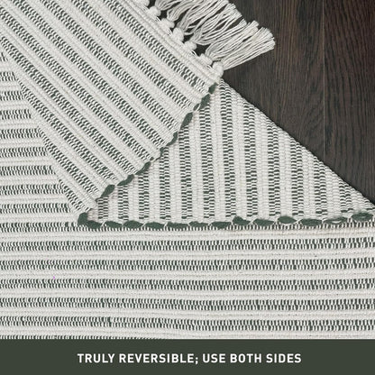 Chardin home Beige & Ivory Providence Runner 2.5x8 feet |Hand Woven Farmhouse Rug with Hand Knotted Fringes|Great in Kitchens entryways Hallways Bathrooms Meditation Yoga Mat|Reversible Cotton Rug