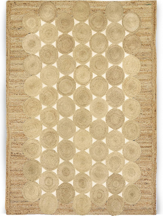 Area Rugs for Natural Jute 3x5 Hand Braided Yellow Border Jute Solid Design Beige Thick 0.27" Handmade Boho Mat Indoor Outdoor Use Flatweave Rugs for Kitchen Bedside Yoga Mat - Colors C