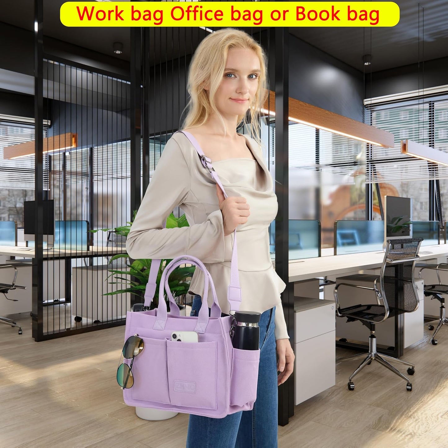 ZHMO Canvas Tote Bag for Women,Women's Bags Crossbody Bags Work Laptop Tote Bag Large Handbags Purse for Travel Nurse Teacher