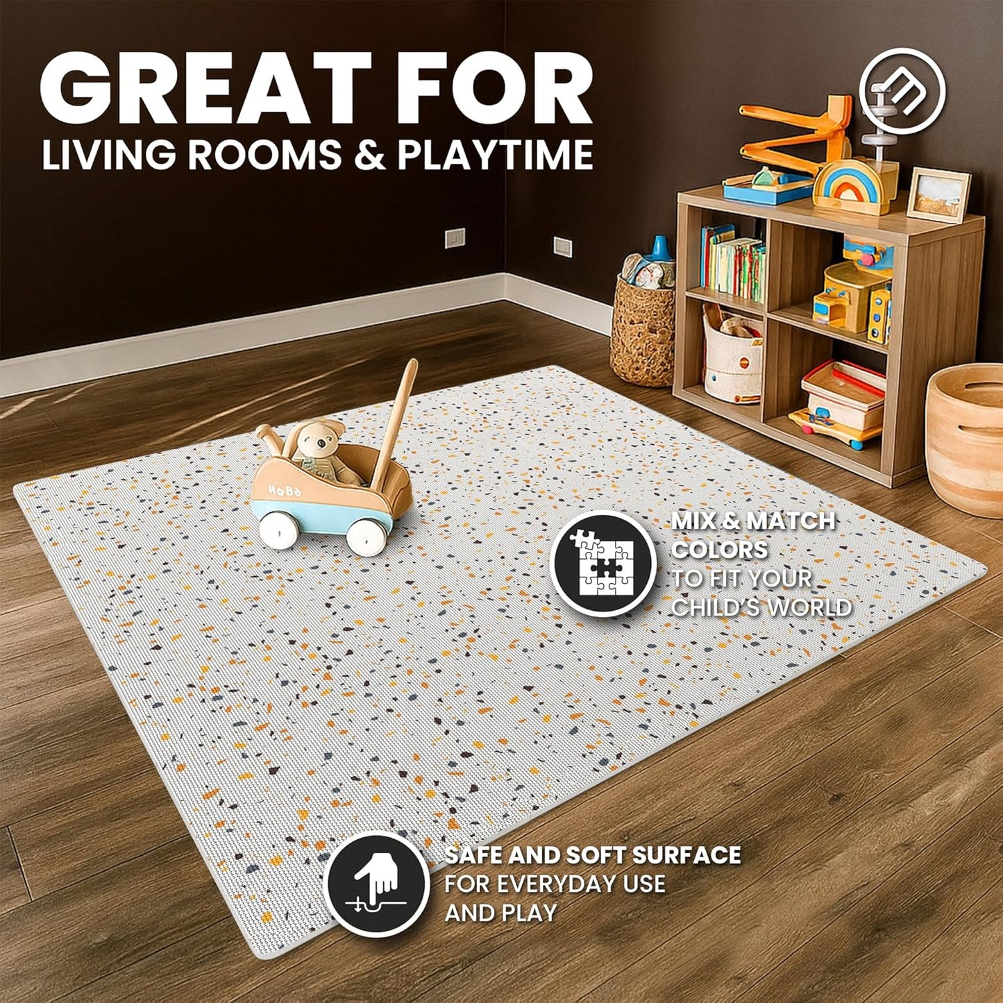 bemaxx Gym Mats Set - 18 pcs EVA Interlocking Foam Floor Tiles (12.6"x12.6"x0.4") 18sqft Protective Gym Flooring Sports Home Workout Exercise Mats Puzzle Garage Fitness Play-Room Pool Treadmill Bike
