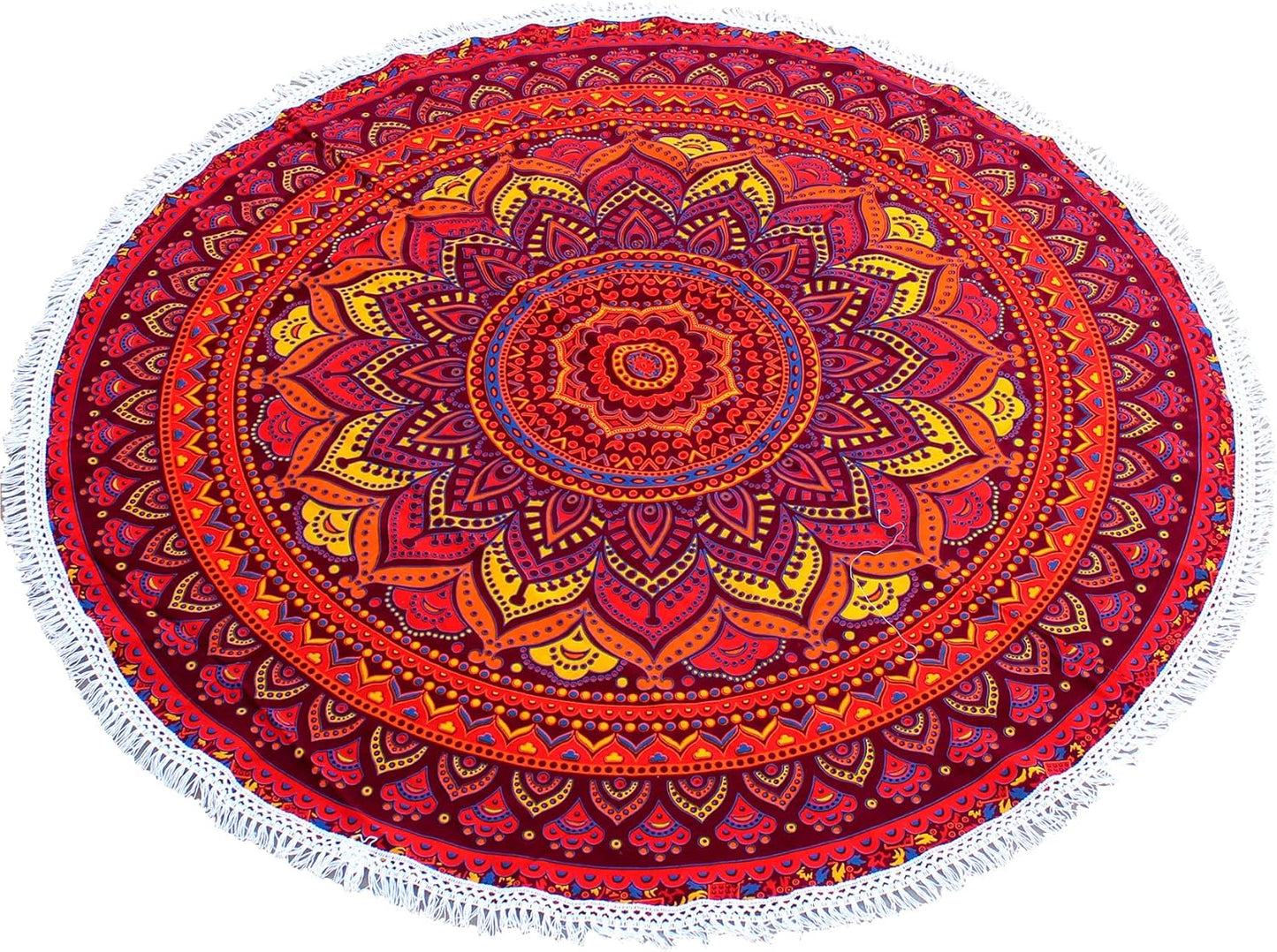 Mandala Round Beach Tapestry Boho Hippie Blanket Bohemian Large Table Cloth Home Decor Yoga Mat Meditation Picnic Rug Throw Hippy Gypsy Tablecloth Roundie (42 Inches, Orange And Blue)