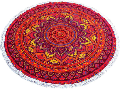 Mandala Round Beach Tapestry Boho Hippie Blanket Bohemian Large Table Cloth Home Decor Yoga Mat Meditation Picnic Rug Throw Hippy Gypsy Tablecloth Roundie (42 Inches, Orange And Blue)