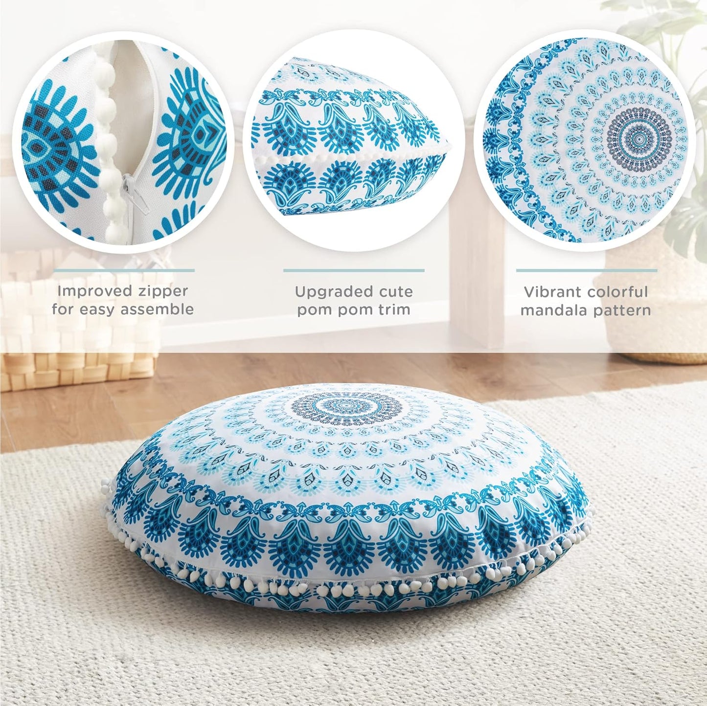Codi Meditation Floor Pillow Set of 2, Round Large Pillows Seating for Adults, Bohemian Mandala Circle Cushion for Outdoor Fireplace Yoga Living Room, 32 Inch, Memory Foam Added, Purple Orchid NEW