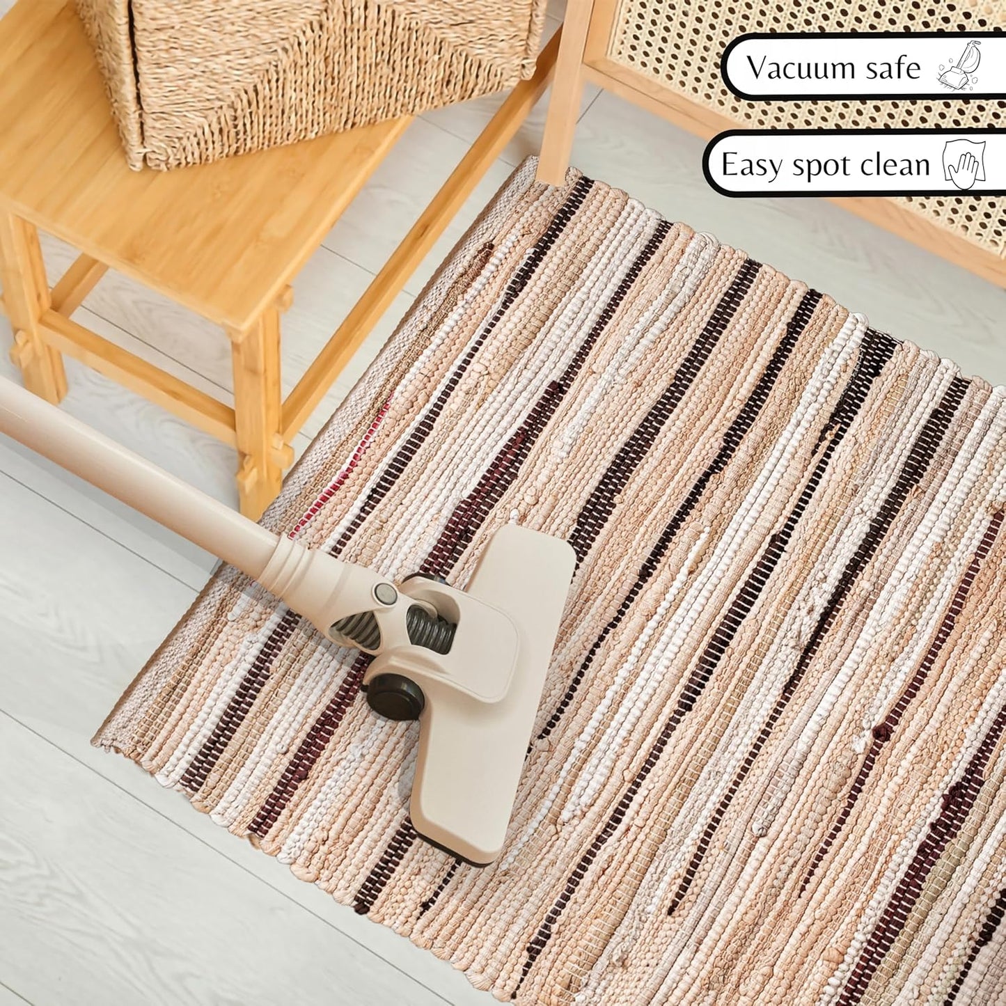 Ramanta Home 100% Cotton Chindi Hosiery Rug 24x36 Inch - Dark Multi, Farmhouse Reversible Soft Bohemeian Rugs Ideal for Entryways, Kitchen, Bedroom | Durable Lightweight Handmade Accent Doormat