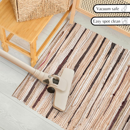 Ramanta Home 100% Cotton Chindi Hosiery Rug 24x36 Inch - Dark Multi, Farmhouse Reversible Soft Bohemeian Rugs Ideal for Entryways, Kitchen, Bedroom | Durable Lightweight Handmade Accent Doormat
