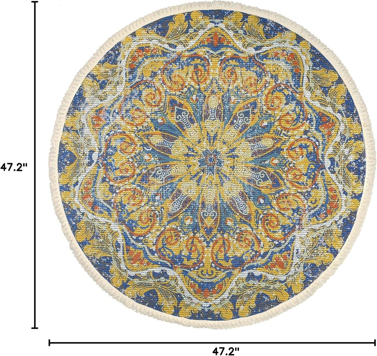 Boho Rug 5Ft Round Bedroom Carpet Circle Nonslip Farmhouse Area Rug Rustic Mandala Floor Mat for Living Room Locker Room Tassel Yoga Throw Rugs Washable Doormat, Purple