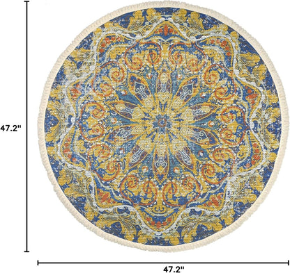 Boho Rug 5Ft Round Bedroom Carpet Circle Nonslip Farmhouse Area Rug Rustic Mandala Floor Mat for Living Room Locker Room Tassel Yoga Throw Rugs Washable Doormat, Purple