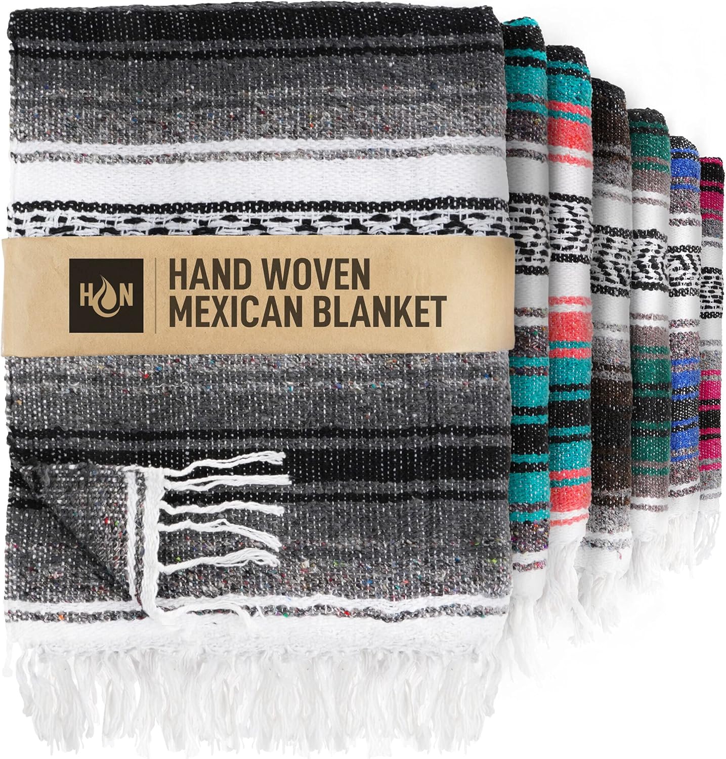 Hydration Nation Authentic Large Handwoven Mexican Blanket - Soft Yoga - Durable Serape - Lightweight Falsa, Beach, Camping, Picnic, Outdoor 70"x50" - Mandarin