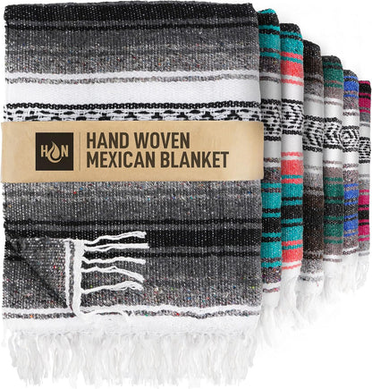 Hydration Nation Authentic Large Handwoven Mexican Blanket - Soft Yoga - Durable Serape - Lightweight Falsa, Beach, Camping, Picnic, Outdoor 70"x50" - Mandarin