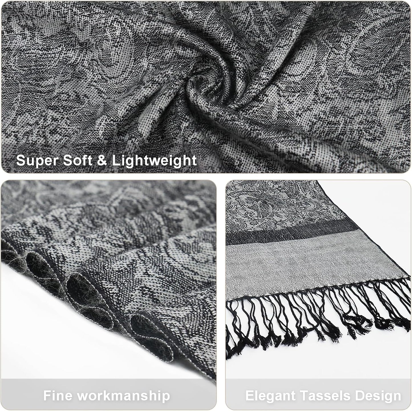 vimate Silky Paisley Pashmina Shawl Scarf-Women's Soft Double-side Jacquard Pashminas Wrap for Evening Dress Travel Shawl