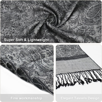 vimate Silky Paisley Pashmina Shawl Scarf-Women's Soft Double-side Jacquard Pashminas Wrap for Evening Dress Travel Shawl