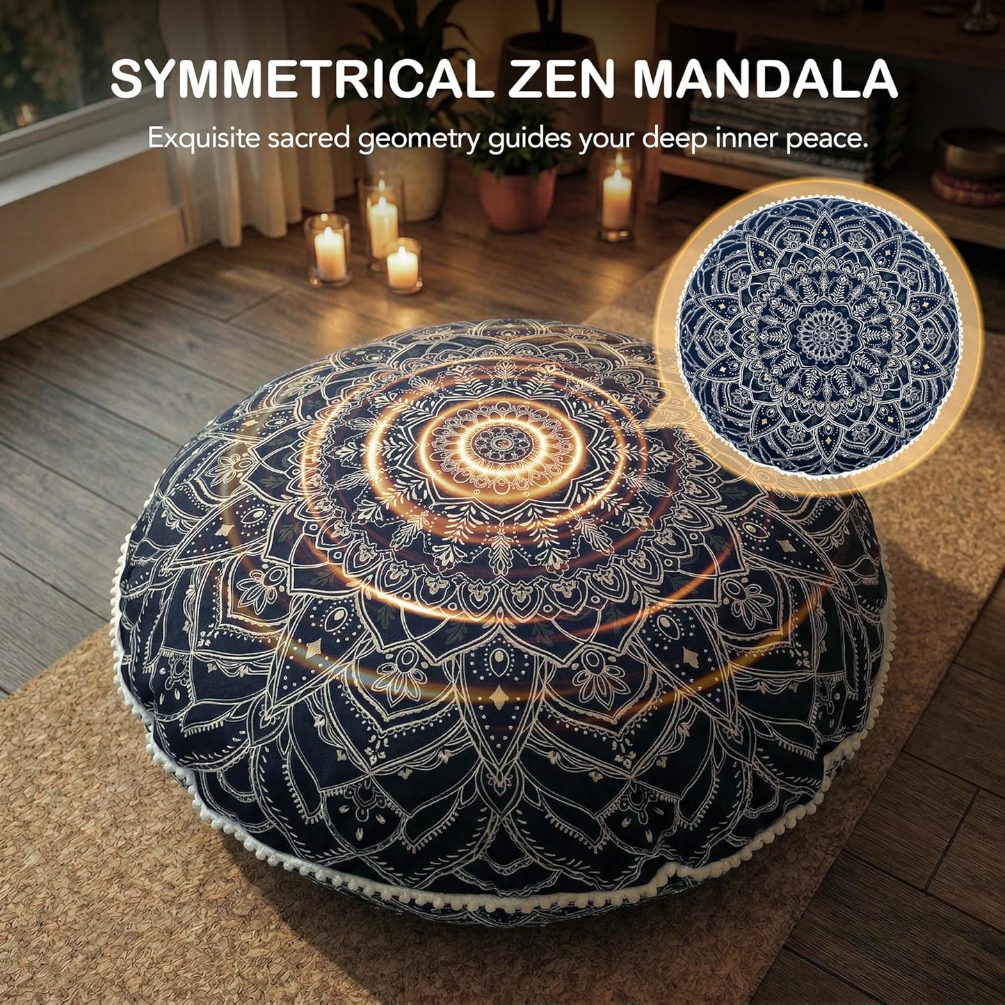 Codi Meditation Floor Pillow Set of 2, Round Large Pillows Seating for Adults, Bohemian Mandala Circle Cushion for Outdoor Fireplace Yoga Living Room, 32 Inch, Memory Foam Added, Purple Orchid NEW