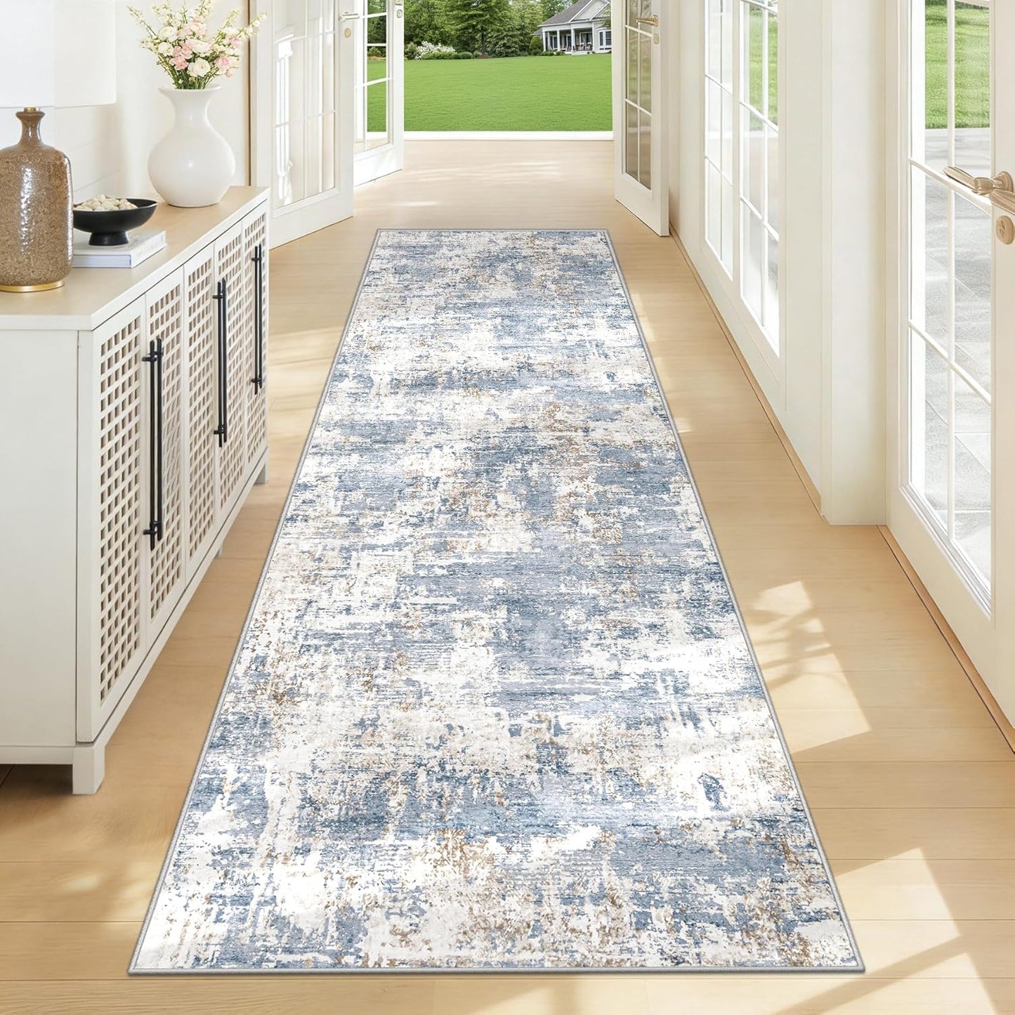 XLUEZ 8x10 Area Rugs for Living Room, Washable Modern Abstract Large Area Rug Neutral Soft Non Slip Kids Rug Stain Resistant Indoor Carpet for Bedroom Nursery Dining Children's Room(Blue, 8'x10')