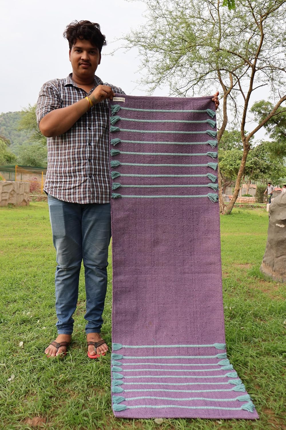 Cotton Organic Yoga Mat - Eco-Friendly Hand-Woven Rug - Handloom Foldable Yoga Mat for Everyday Fitness Maditation Rug - (24”x72”)