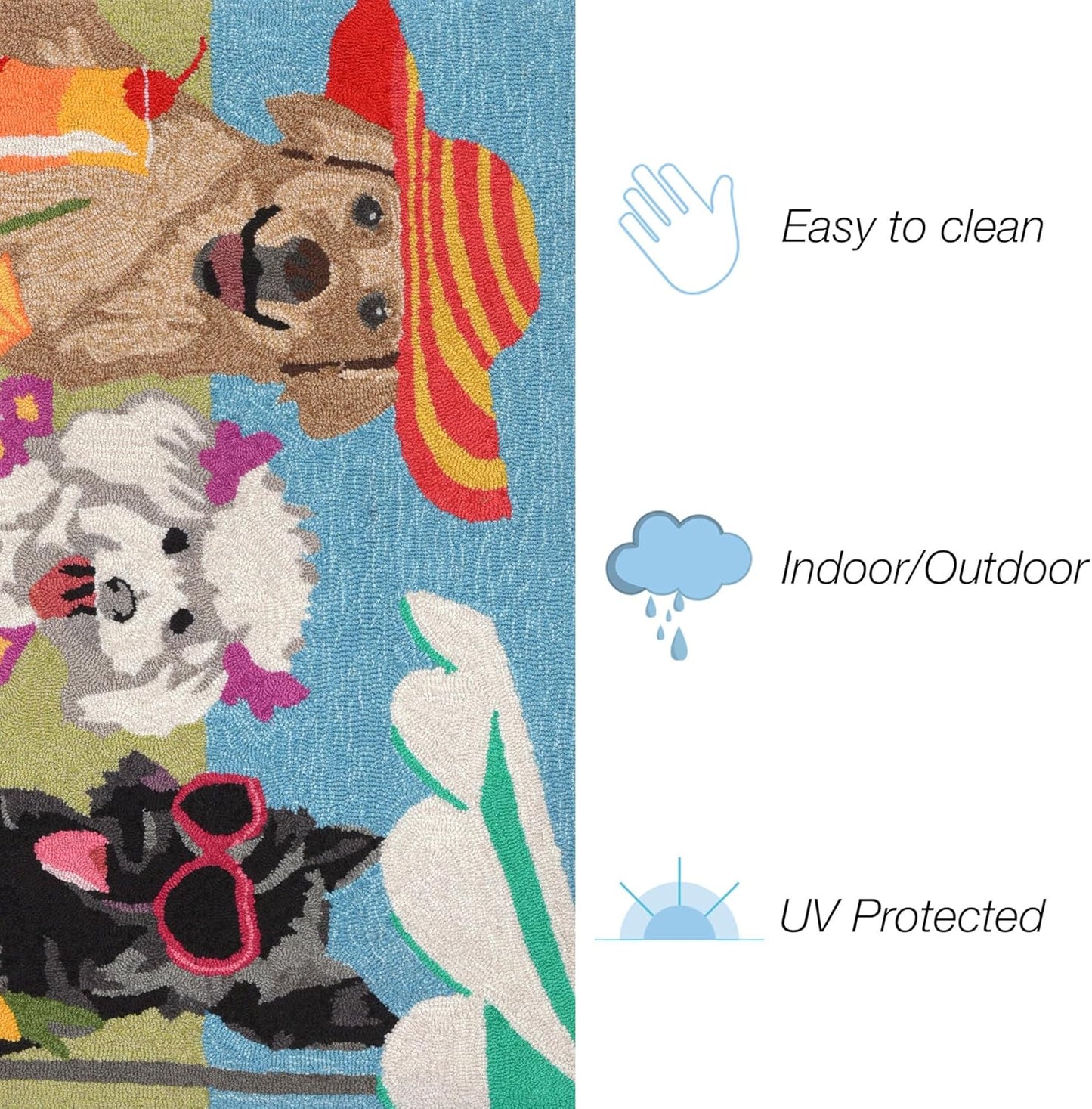 Liora Manne Frontporch Indoor Outdoor Rug - Novelty Design, Hand Hooked, Weather Resistant, UV Stabilized, Foyers, Porches, Patios & Decks, Yoga Dogs, 2'6 x 4'