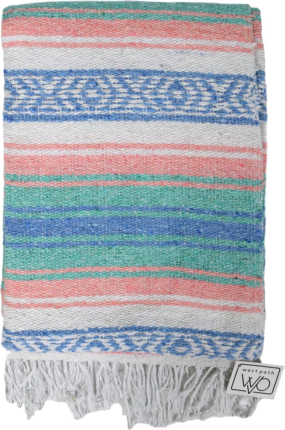 Open Road Goods Multi Color Mexican Falsa Blanket - Handwoven in Mexico - Great for The Beach, Picnics, Yoga, or a Throw! (Mint/Purple)