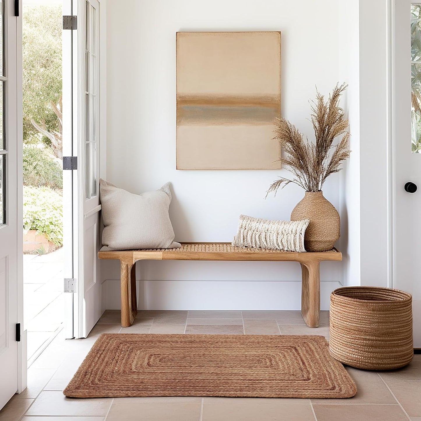 COTTON CRAFT Jute Rug - 2 Pack Braided 100% Jute Door Mat - Woven Neutral Reversible Small Rug - Entryway Kitchen Living Room Bedroom Bathroom Farmhouse Rustic Boho Throw Mat - 22 x 34 - Natural