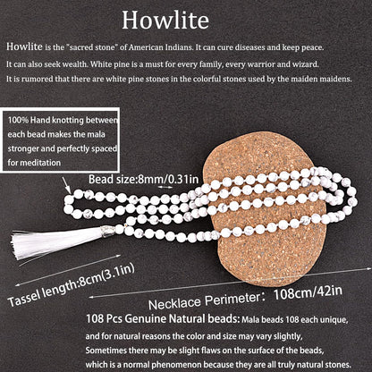 KIKILA Mala Beads 108 Natural Stone GemStones Japamala Yoga Meditation Hand Knotted Beaded Tassel Necklace for Women Men