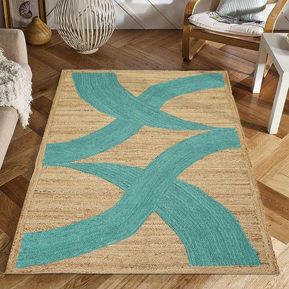 Premium Quality Jute Rug 4x6 Feet Area Rug Natural Fiber Jute Rugs Thick 0.27" Black Abstract Pattern Geometric Rugs for Kids Room, Living Room, Yoga Mat, Indoor Outdoor Carpet - Colors C
