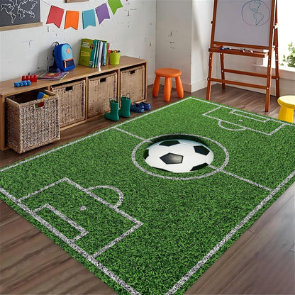 Sports Field Area Rug,5x7ft, Soccer Field Chalked Blackboard Football Stadium Board Painted Non-Slip Soft Carpet Floor Mat Indoor Living Room Bedroom Rugs Yoga Mat Home Decor