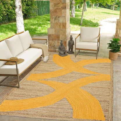 Premium Quality Jute Rug 4x6 Feet Area Rug Natural Fiber Jute Rugs Thick 0.27" Black Abstract Pattern Geometric Rugs for Kids Room, Living Room, Yoga Mat, Indoor Outdoor Carpet - Colors B