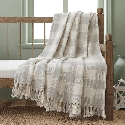 Americanflat 50x60 Throw Blanket - Soft and Breathable Cotton Throw Blanket for Couch, Bed, Chair - Decorative Blankets Perfect for Home or Outdoor Use - Navy Blue and White Double Diamond Design