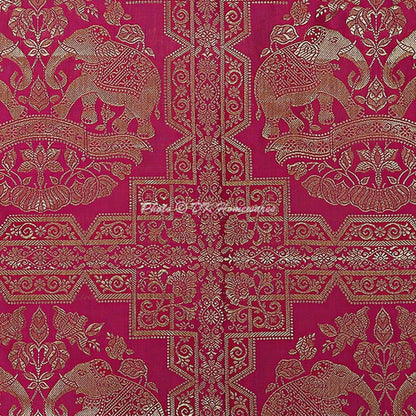 Indian Home Decor Living Room Bolster Yoga Pillow Cover Cylindrical Hotdog Pink Tubular Masand Jacquard Brocade Silk Elephant Traditional Throw Cushion Cover 76x38 cm - 1 Pc