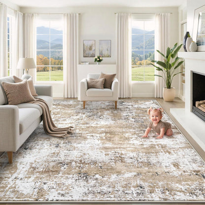 XLUEZ 8x10 Area Rugs for Living Room, Washable Modern Abstract Large Area Rug Neutral Soft Non Slip Kids Rug Stain Resistant Indoor Carpet for Bedroom Nursery Dining Children's Room(Blue, 8'x10')