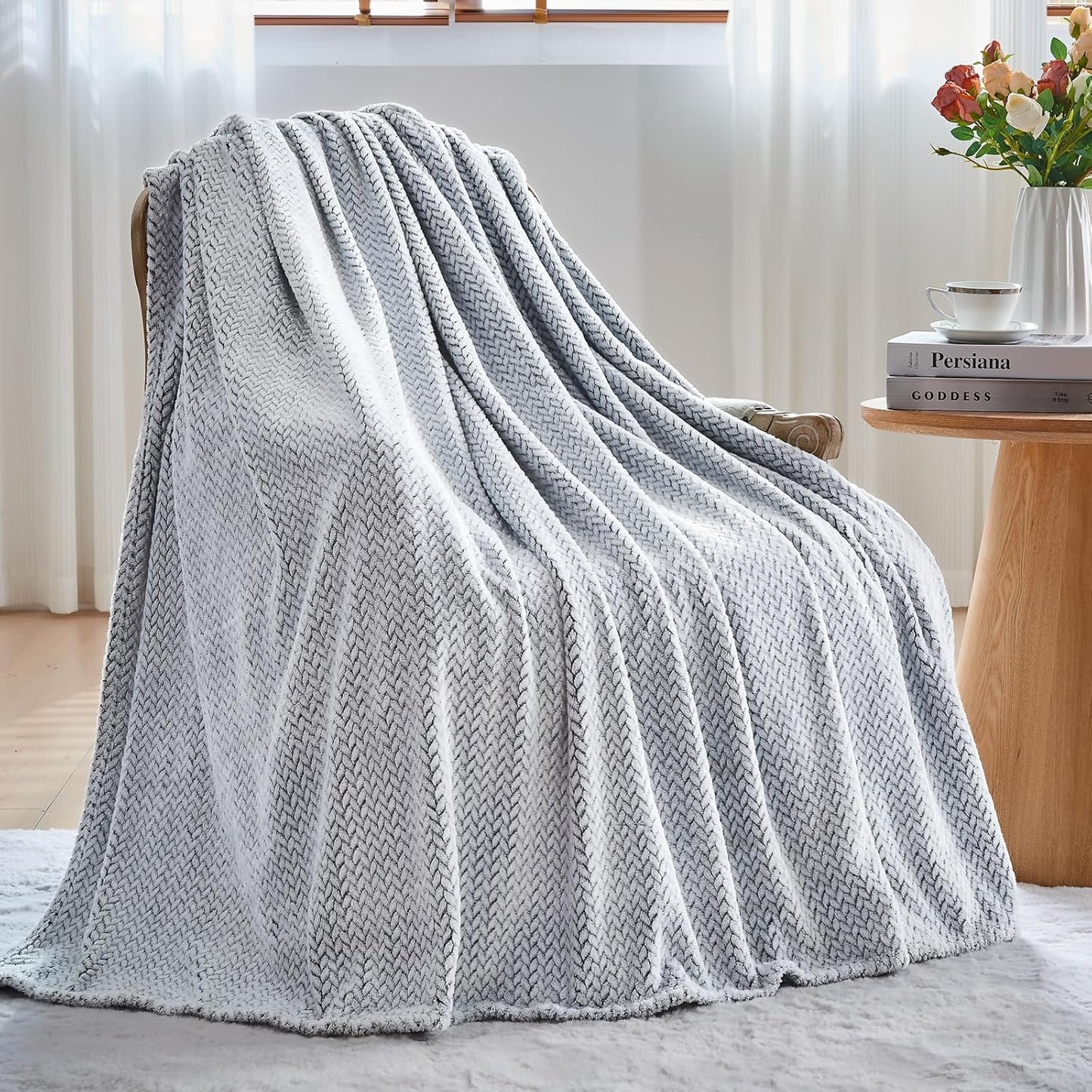 NEWCOSPLAY Super Soft Throw Blanket Light Purple Premium Silky Flannel Fleece Leaves Pattern Lightweight Bed Blanket All Season Use (Light Purple, Throw(50"x60")) - Colors A