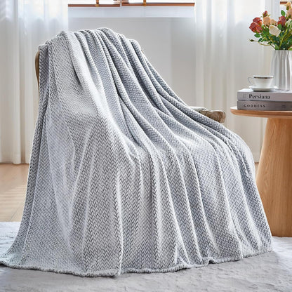 NEWCOSPLAY Super Soft Throw Blanket Light Purple Premium Silky Flannel Fleece Leaves Pattern Lightweight Bed Blanket All Season Use (Light Purple, Throw(50"x60")) - Colors A