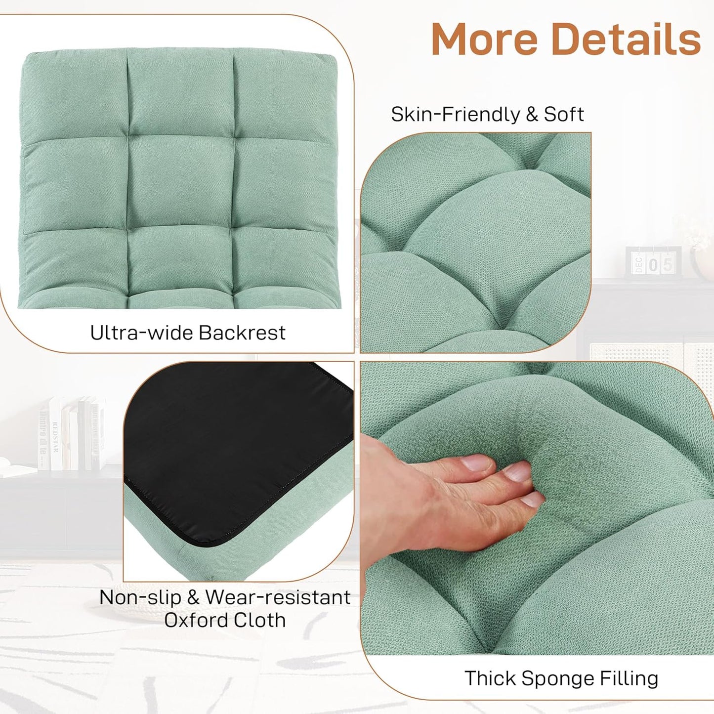 Floor Chair with Back Support Folding Chair with 6 Adjustable Position, Padded Sleeper Bed, Floor Gaming Chair, Meditation Chair for Adults