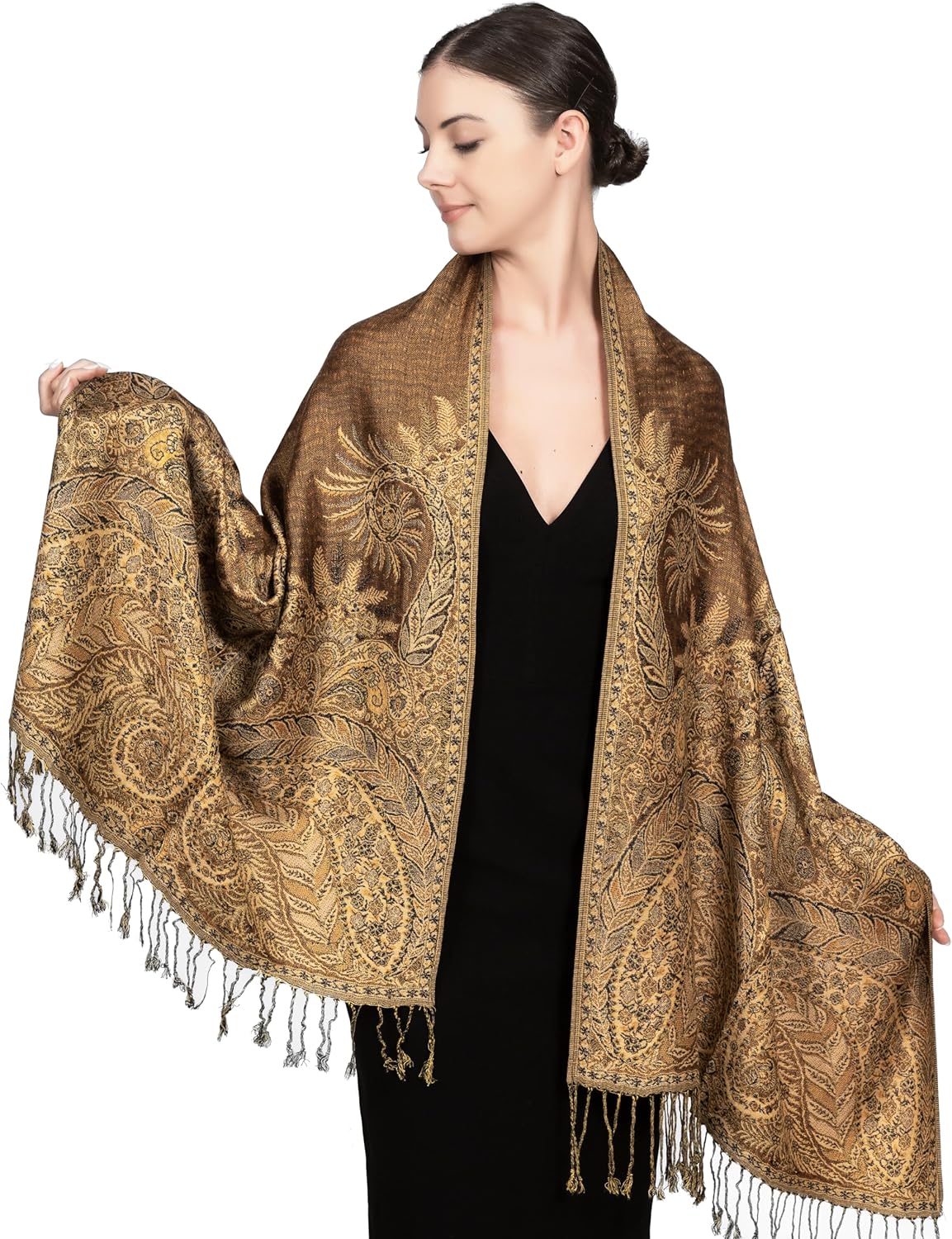 Achillea Reversible Paisley Pashmina Rave Scarf – Exotic Indian Shawls and Wraps for Evening Dresses, Festivals, All Seasons - Colors A