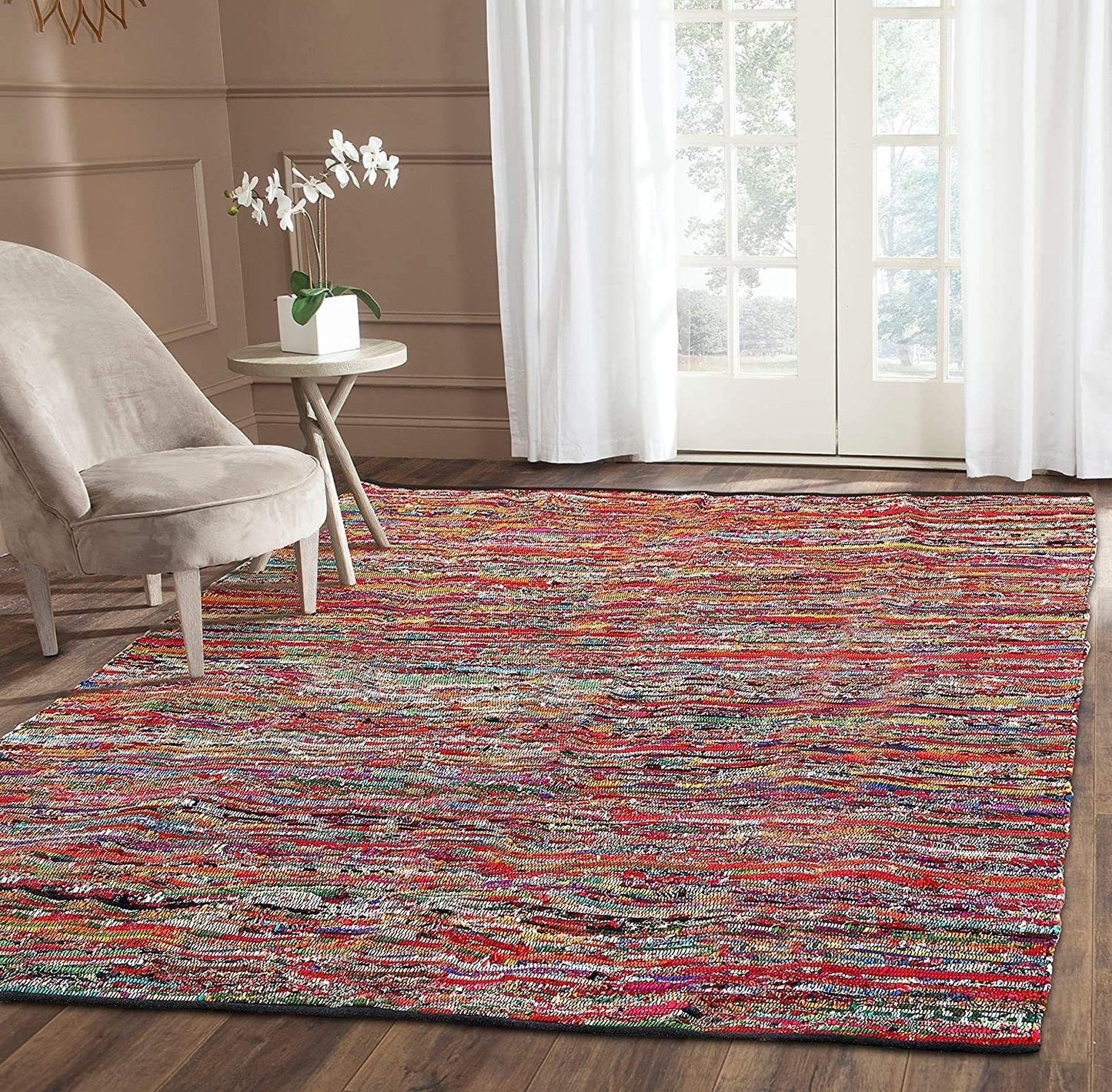 Ramanta Home 100% Cotton Chindi Hosiery Rug 24x36 Inch - Dark Multi, Farmhouse Reversible Soft Bohemeian Rugs Ideal for Entryways, Kitchen, Bedroom | Durable Lightweight Handmade Accent Doormat