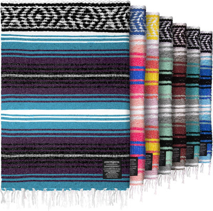 Hydration Nation Authentic Large Handwoven Mexican Blanket - Soft Yoga - Durable Serape - Lightweight Falsa, Beach, Camping, Picnic, Outdoor 70"x50" - Mandarin