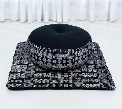 Leewadee Meditation Cushion Set – 1 Small Zafu Yoga Pillow and 1 Small Roll-Up Zabuton Mat Filled with Kapok