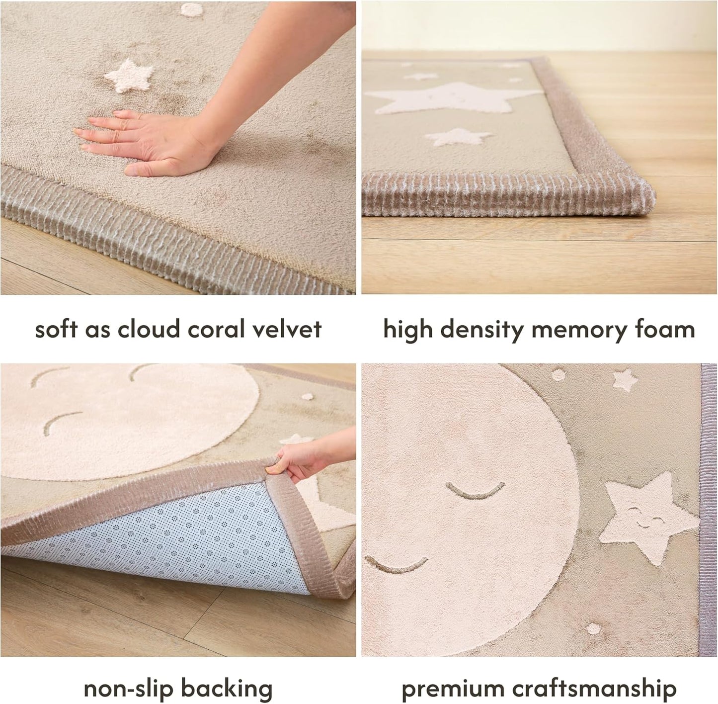 Hakuna Matte CloudSoft Mat for Floor 60" x 80" Beige – Coral Velvet Memory Foam Rug – Non-Slip, Water-Resistant