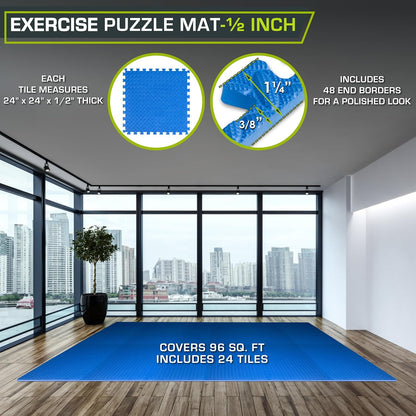 ProsourceFit Exercise Puzzle Mat ½-inch, EVA Interlocking Foam Floor Tiles for Home Gym, Workout Equipment, Kids Play Areas, Black, 24 SQ FT - 6 Tiles