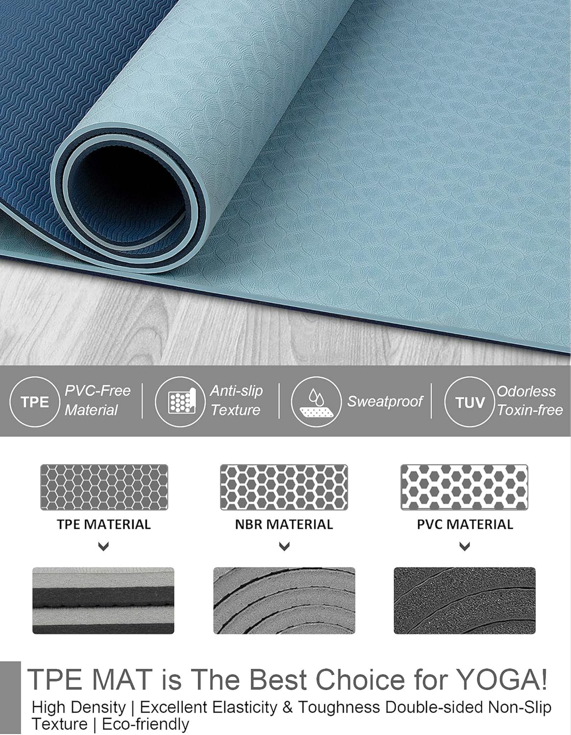 BEAUTYOVO Yoga Mat with Strap, 1/3 Inch Extra Thick Yoga Mat Double-sided Non Slip, Professional TPE Yoga Mats for Women Men, Workout Mat for Yoga, Pilates and Floor Exercises