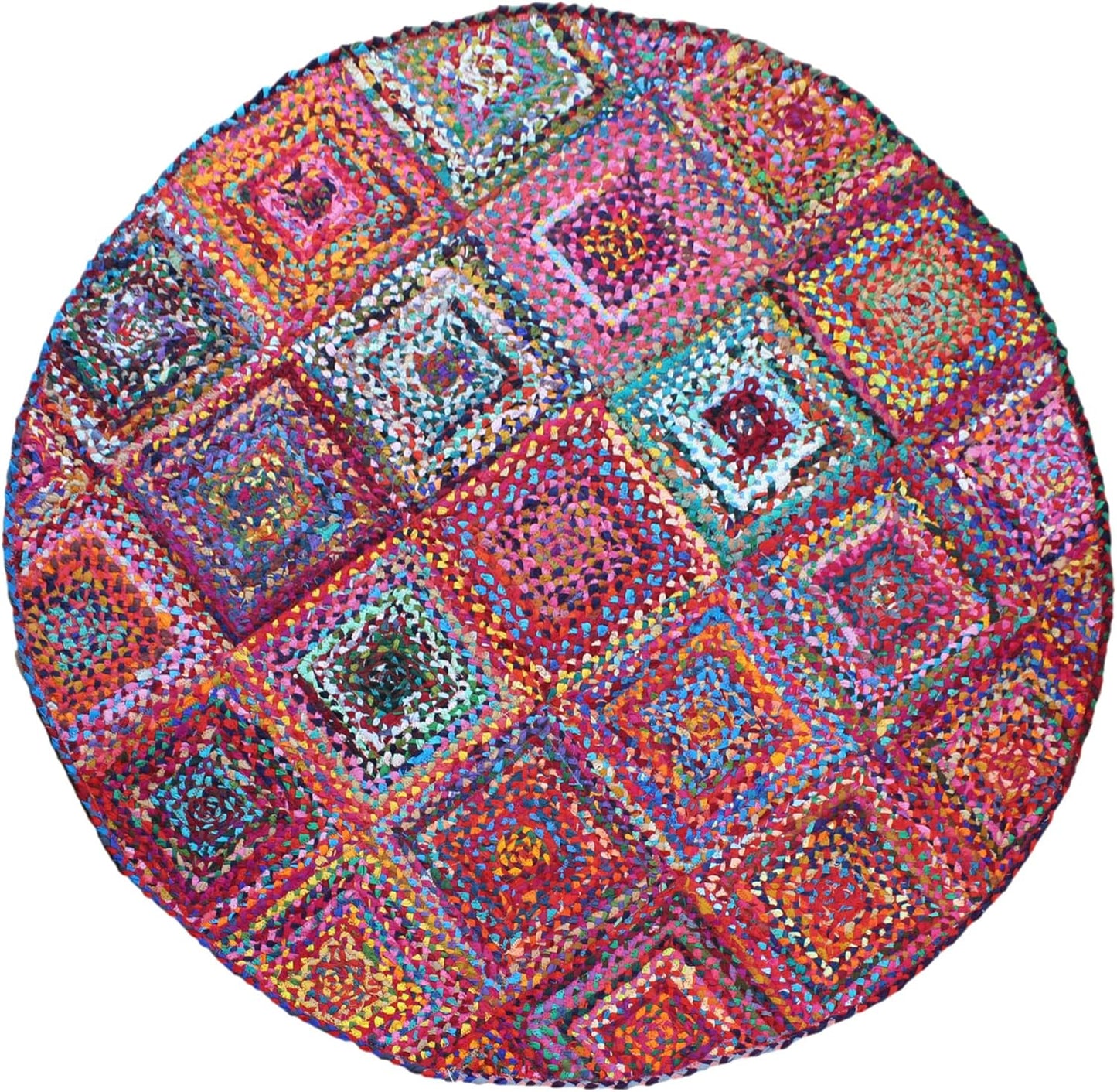 Collection Circle Area Rug - 3 x 3 Ft' Beige and Black Geometric Pettern Jute Mat Ideal for High Traffic Area in Hallway Bedroom Living Room Dining Room Kitchen Terrace Yoga Mat