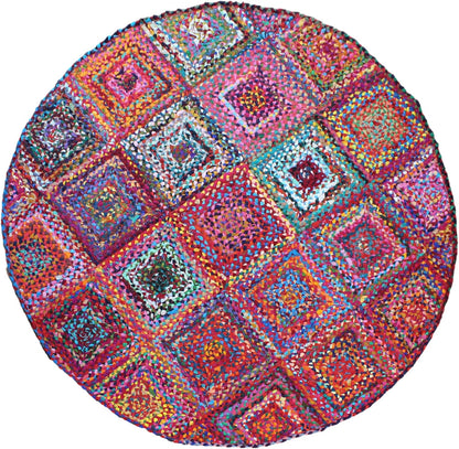 Collection Circle Area Rug - 3 x 3 Ft' Beige and Black Geometric Pettern Jute Mat Ideal for High Traffic Area in Hallway Bedroom Living Room Dining Room Kitchen Terrace Yoga Mat