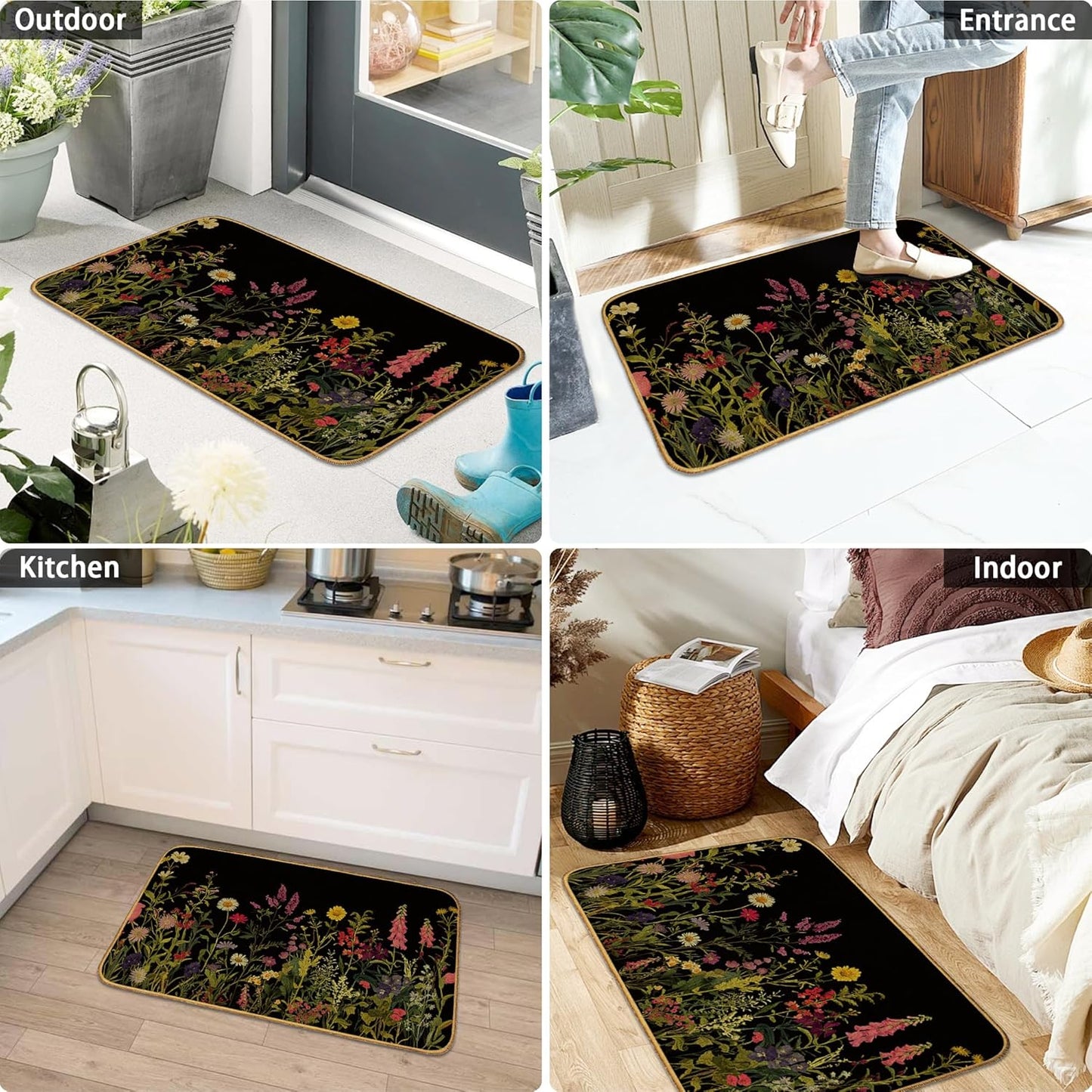 Doormat Yoga Frog Front Door Mat Indoor Outdoor Entrance,Pink Lotus Flower Door Mat Waterproof Low Profile All-Season,Easy Clean Patio Porch Entryway Floor Rug 17x29 Inch