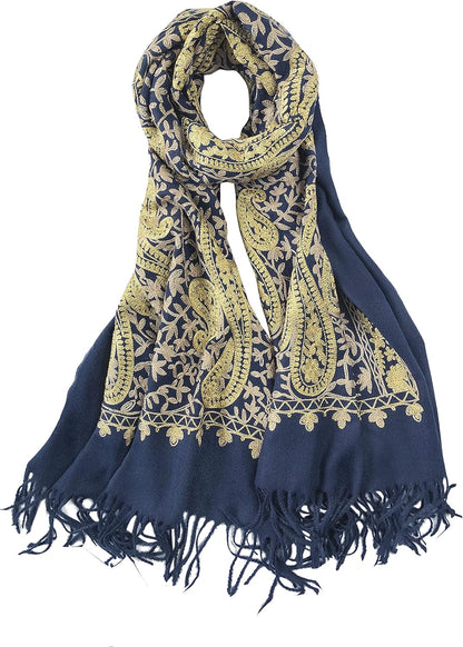Urban CoCo Women's Embroidered Oversize Tassel Shawl Scarf Wraps for Women