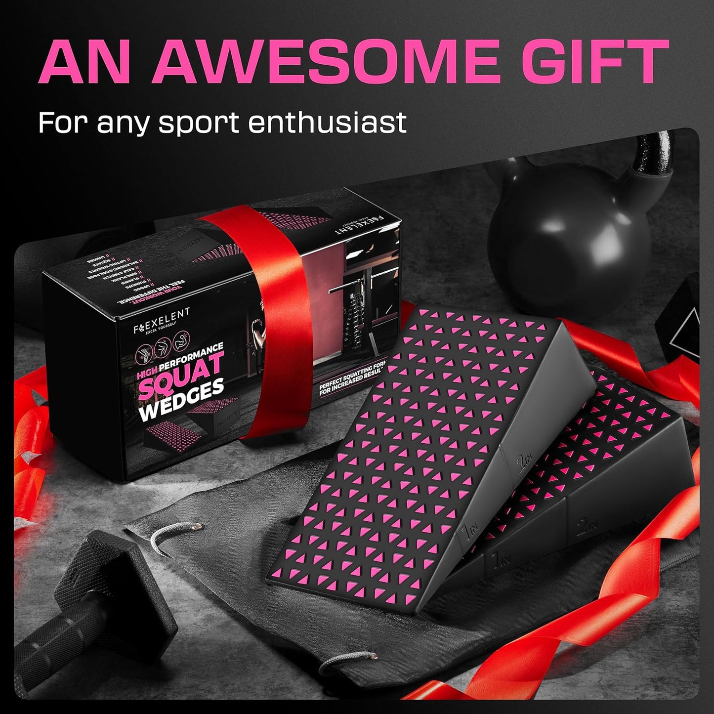 Flexelent Squat Wedge Block Pair - Heel Elevated Squat Wedge for Deeper Squats, Heavy Lifting and Better Form - 17° Angle Exercise Wedges, Slant Board for Squats with Carry Backpack