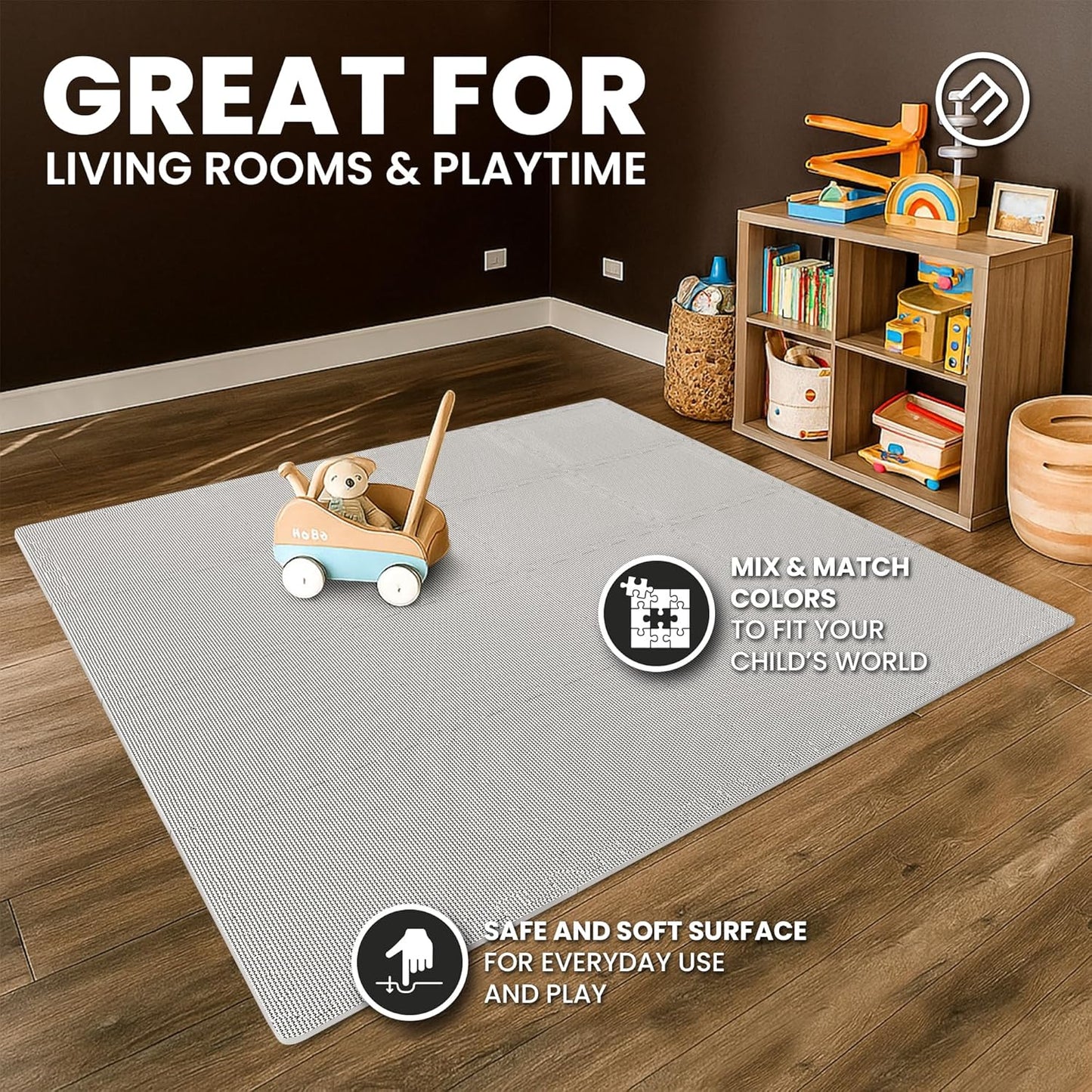 bemaxx Gym Mats Set - 18 pcs EVA Interlocking Foam Floor Tiles (12.6"x12.6"x0.4") 18sqft Protective Gym Flooring Sports Home Workout Exercise Mats Puzzle Garage Fitness Play-Room Pool Treadmill Bike