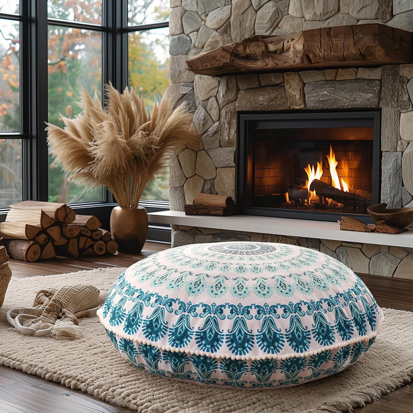 Codi Meditation Floor Pillow Set of 2, Round Large Pillows Seating for Adults, Bohemian Mandala Circle Cushion for Outdoor Fireplace Yoga Living Room, 32 Inch, Memory Foam Added, Purple Orchid NEW