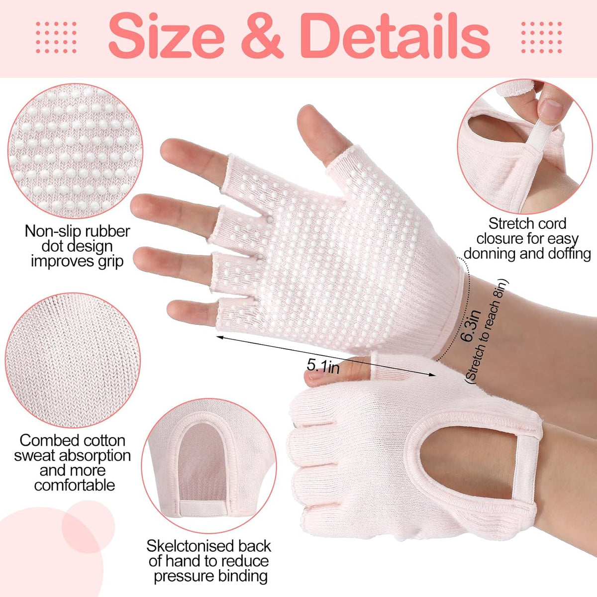 6 Pairs Non Slip Pilates Yoga Gloves Socks with Grip for Women