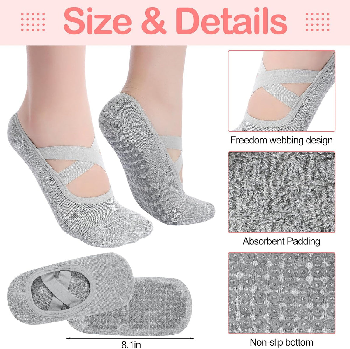 6 Pairs Non Slip Pilates Yoga Gloves Socks with Grip for Women